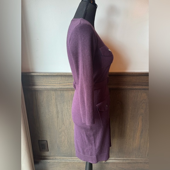 New York & Company purple button front belted sweater dress EUC XS - Picture 5 of 7